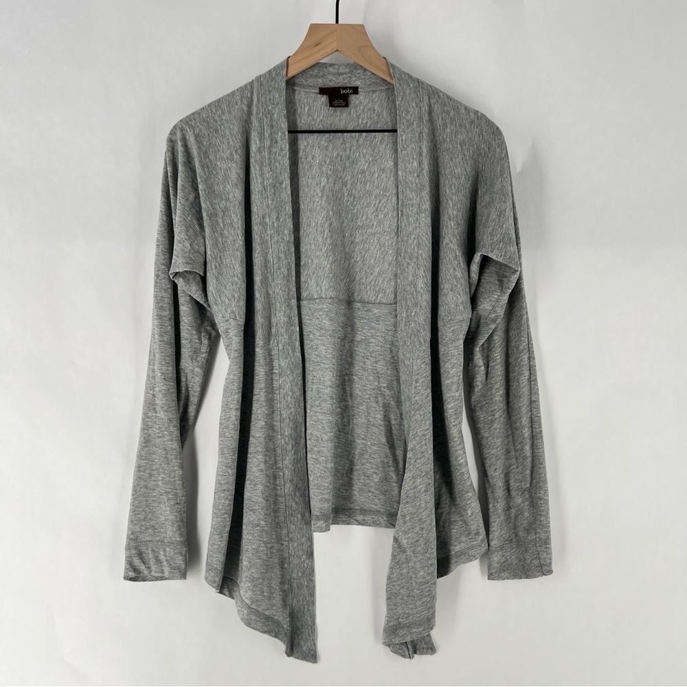 Bobi Lightweight‎ Cotton Heather Gray Open Front Waterfall Cardigan XS Petite